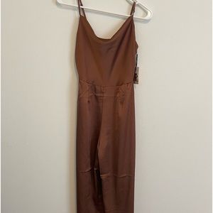 Brown Polyester Silk Jumpsuit